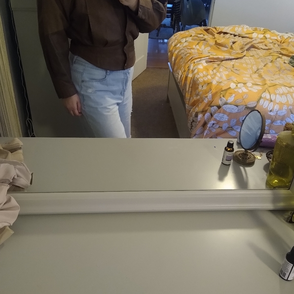 1980"s vintage leather jacket large Vintsge Leather Bomber Brown Caramel - Picture 13 of 14